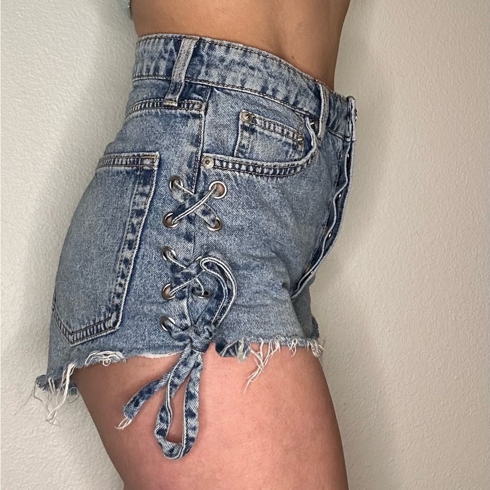 Denim Lace-Up Shorts